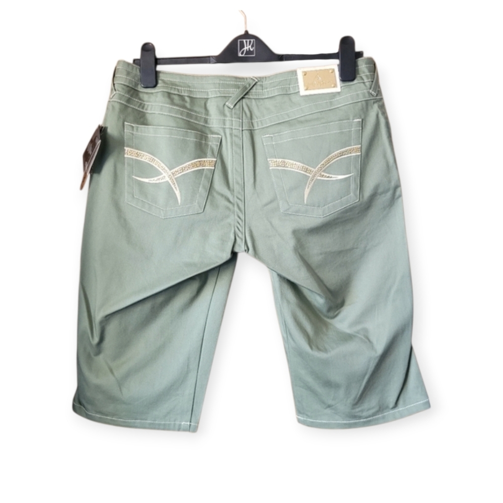 Y2K Baby Phat Stretch Bermuda Jean Shorts With Bling Olive Green size 29